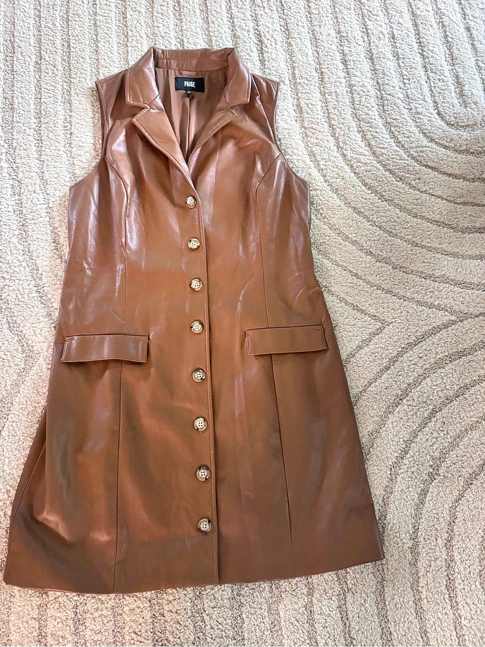 Paige Graciella Faux-Leather Button-Front Dress Brown Small